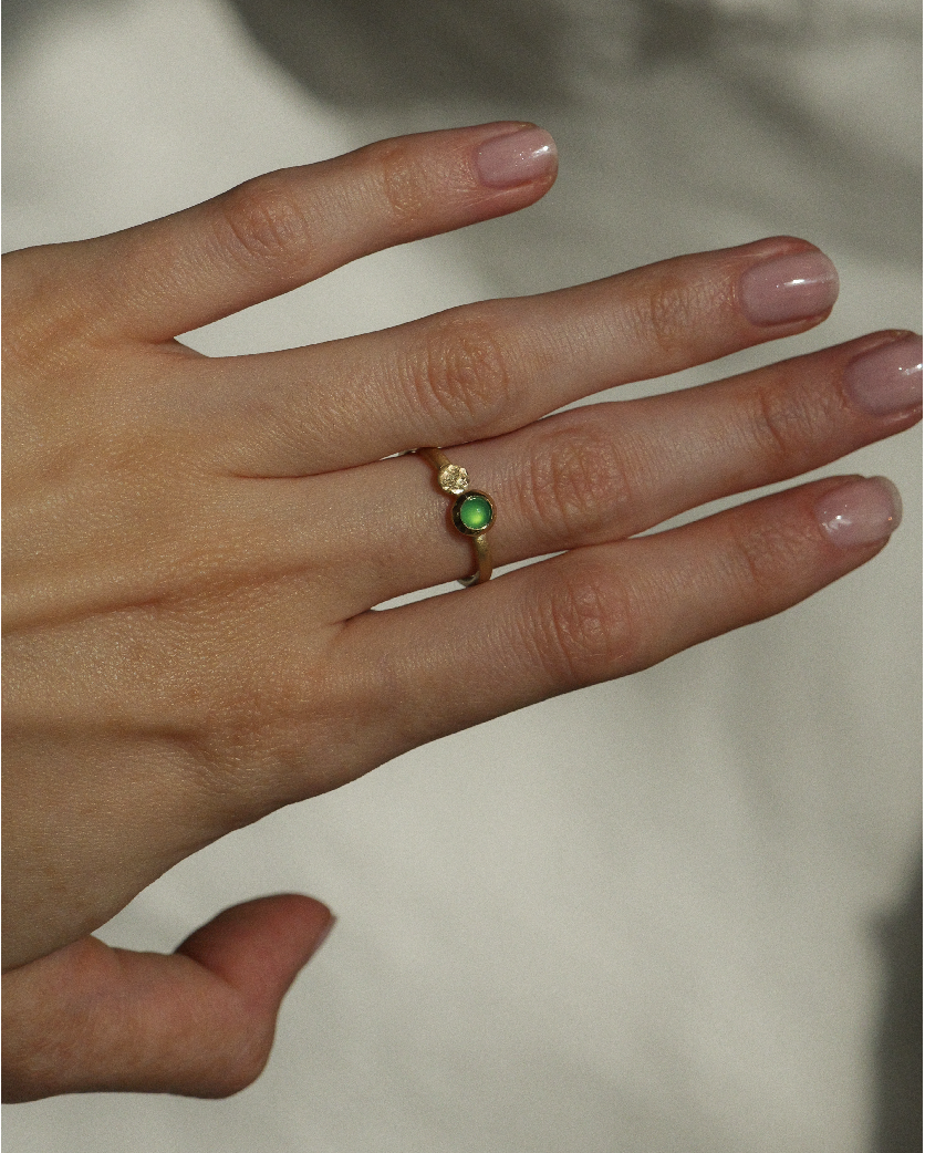Chrysopras Ring - Gold Ring mit Stein - Gelbgold 585