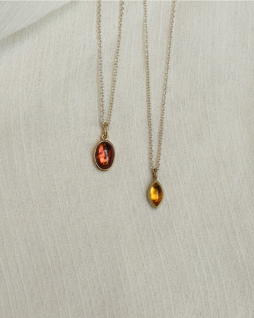 Navette Citrin Halskette - Halskette Silber - Silber 925 & Gelbgold 585