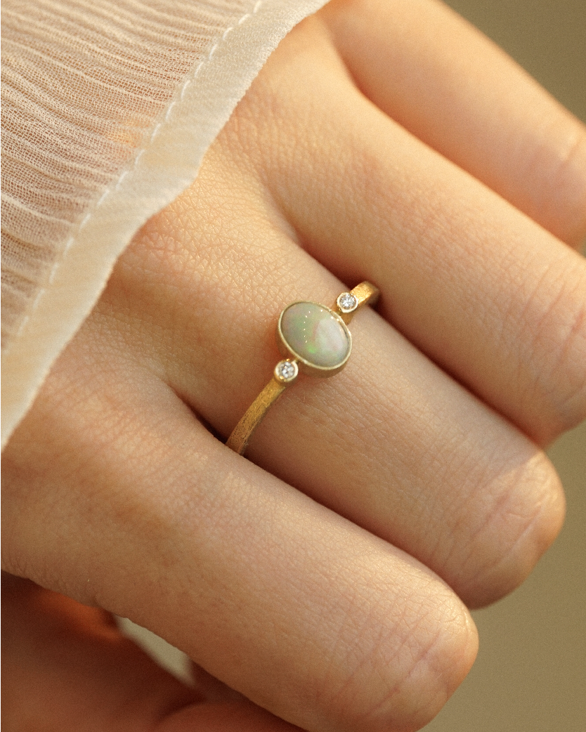 Opal Ring mit Brillanten - Gold Ring mit Stein - Gelbgold 585